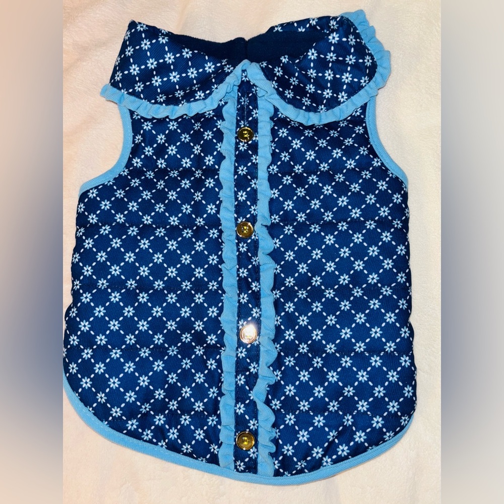 Draper James Blue Floral Quilted Dog Jacket, Medium